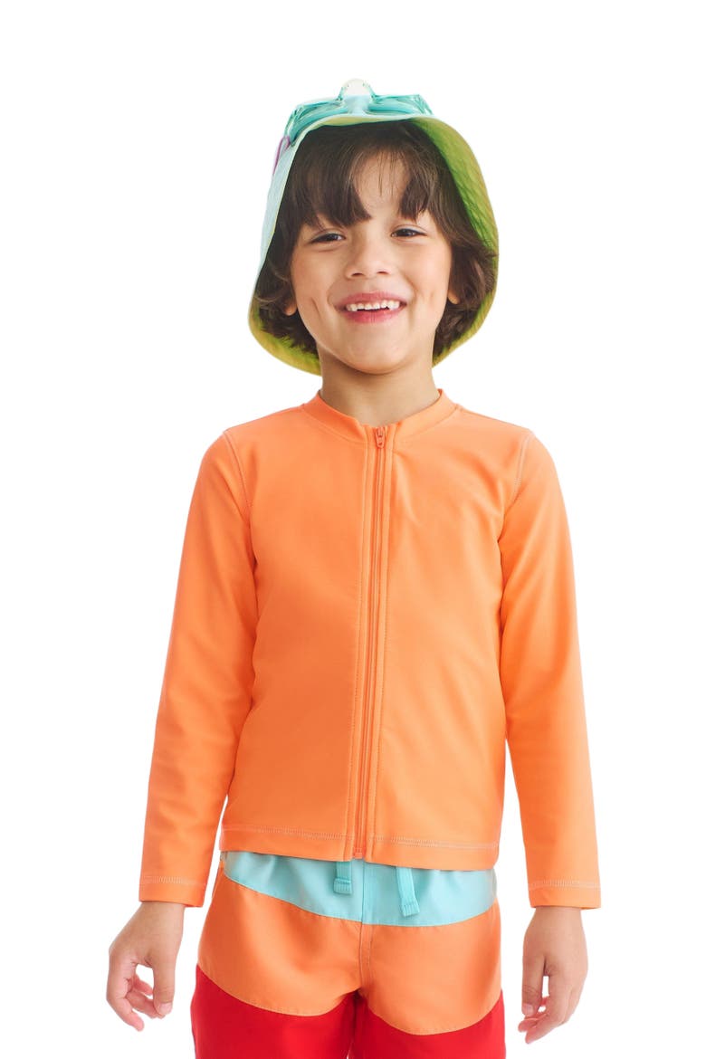 Kids Long Sleeve Full-Zip Rash Guard, Alternate, color, Cantaloupe