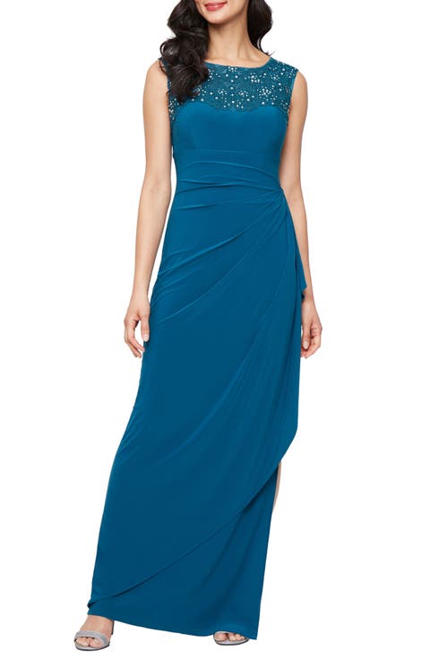 Embellished Side Ruched Jersey Gown (Petite)