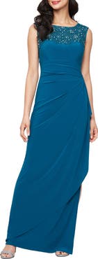 Alex Evenings Embellished Side Ruched Jersey Gown