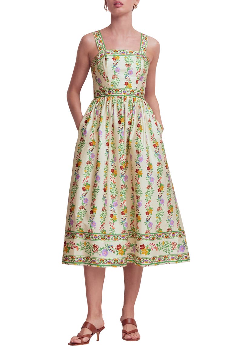 Christina Sleeveless Cotton Midi Dress, Main, color, IVORY BLOSSOM TRAIL