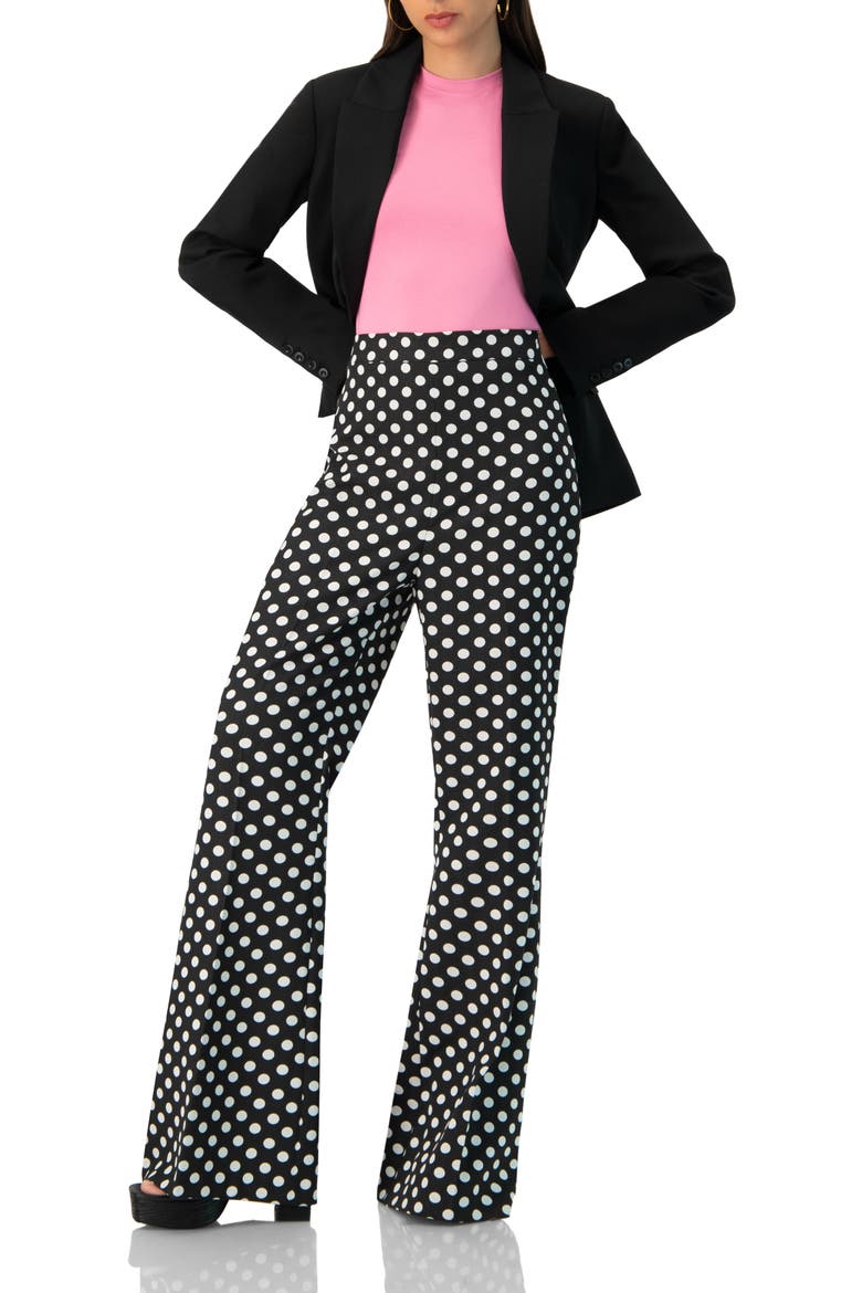 Polka Dot Flared Pants, Alternate, color, Black