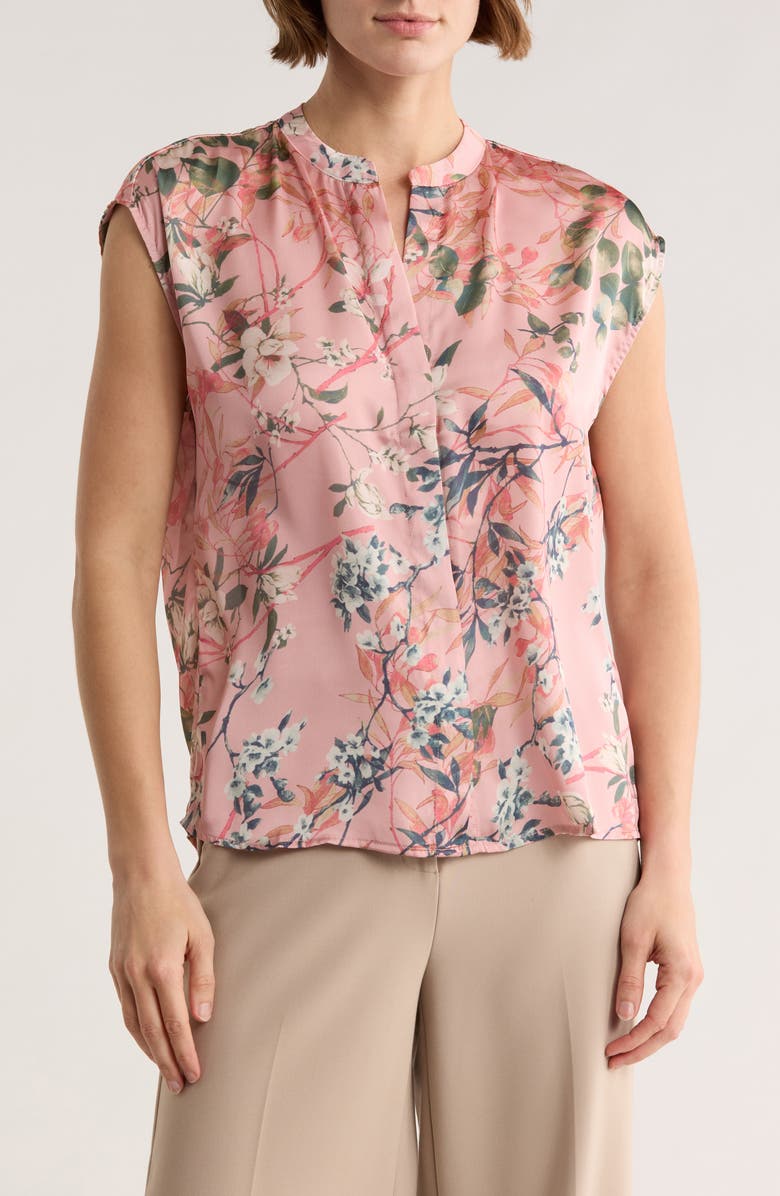 ELIE ELIE TAHARI Floral Sleeveless Button-Up Top, Main, color, Pink Floral Vine