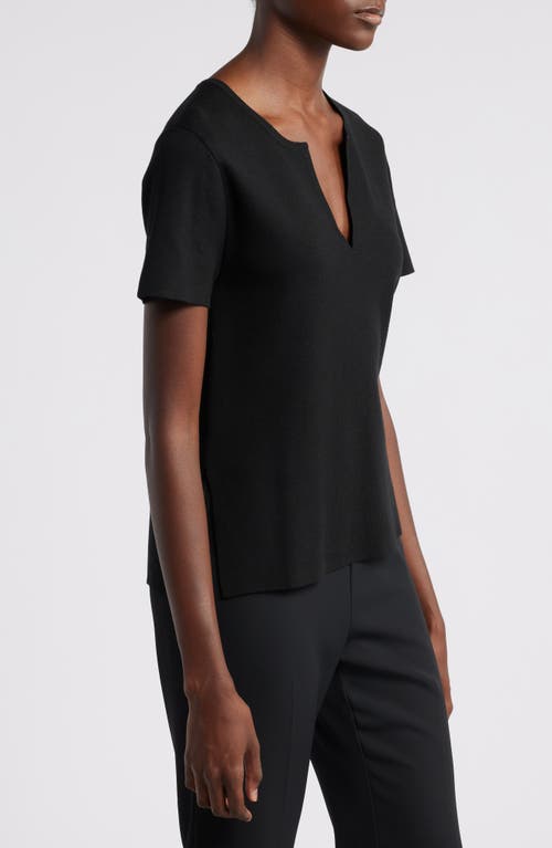 Wyeth Aster Short Sleeve Split Neck Sweater In Black