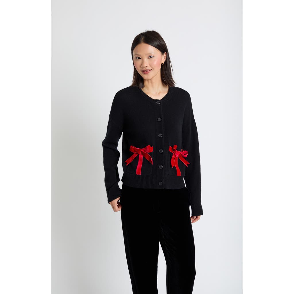 Chinti & Parker Wool-cashmere Velvet Bow Cardigan In Black
