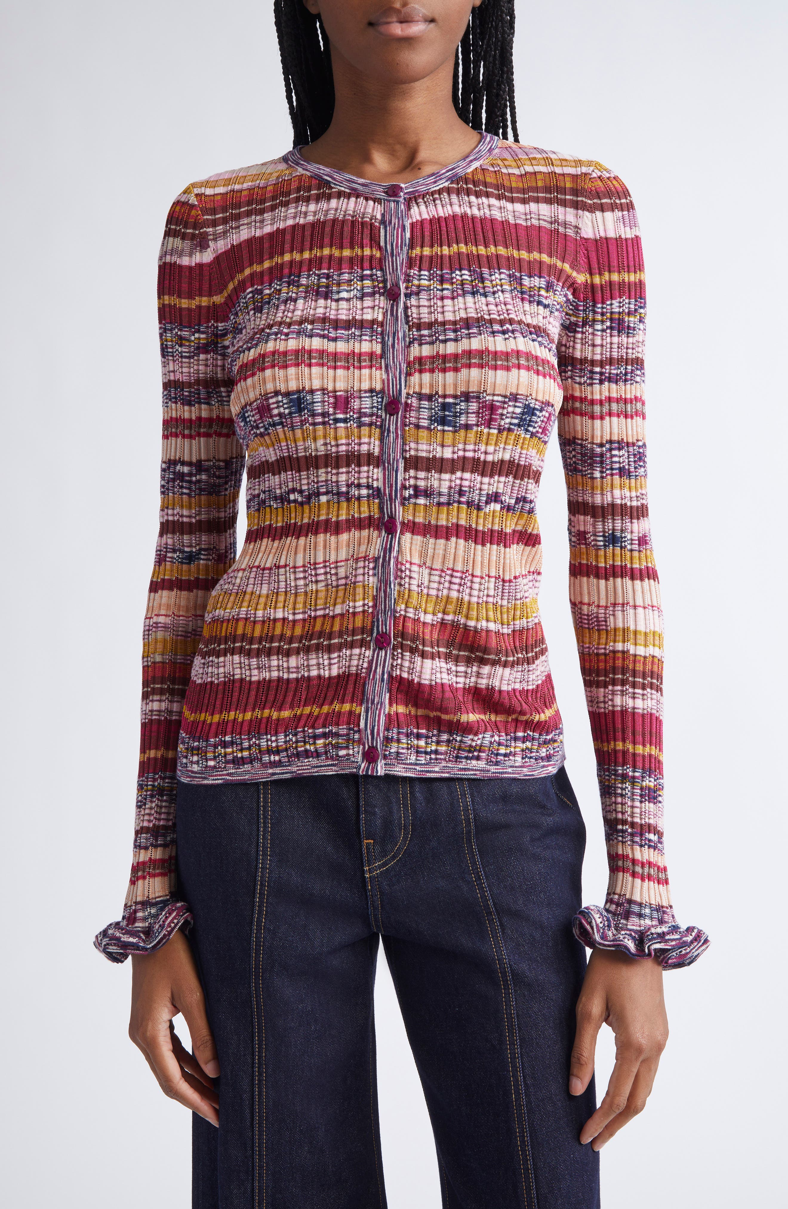 Lex Ruffle Space Dye Cardigan
