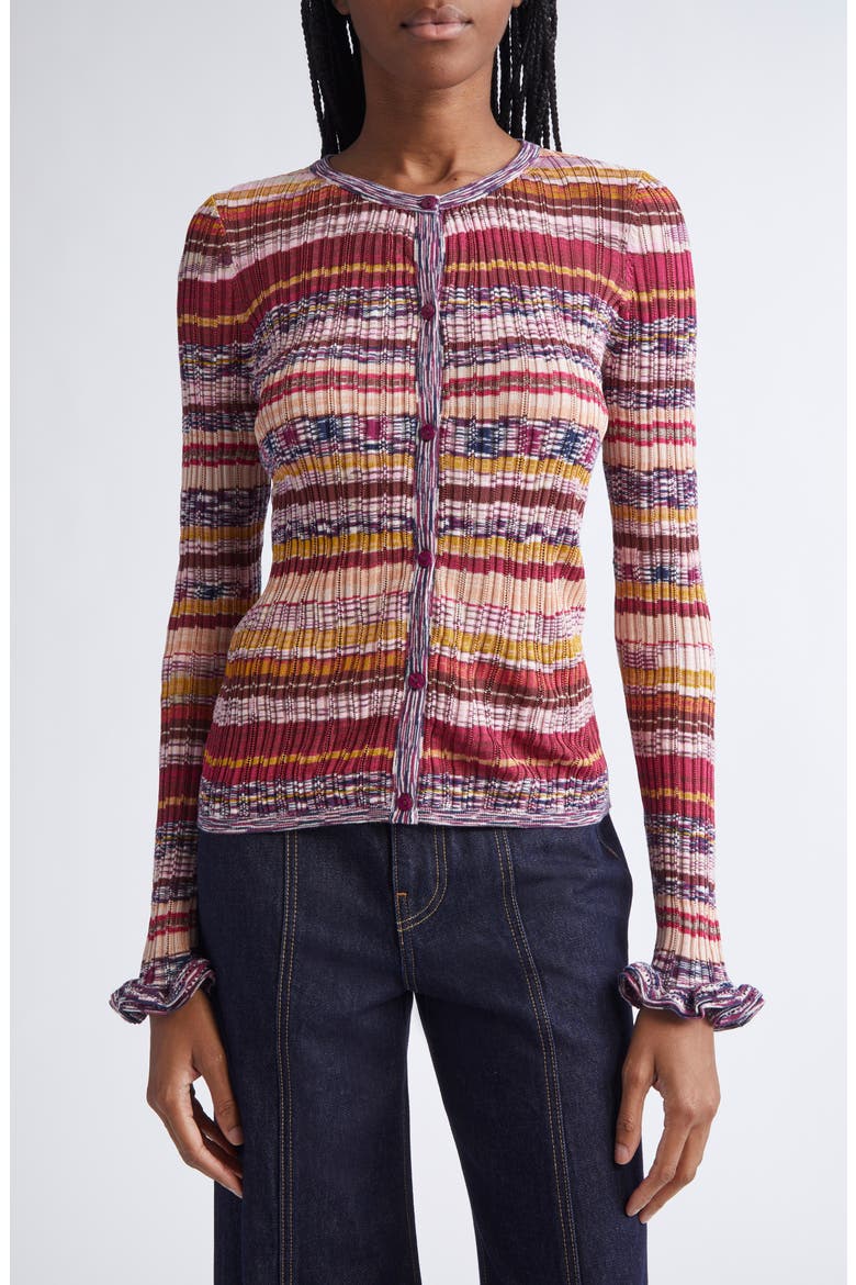 Lex Ruffle Space Dye Cardigan, Main, color, PRISM