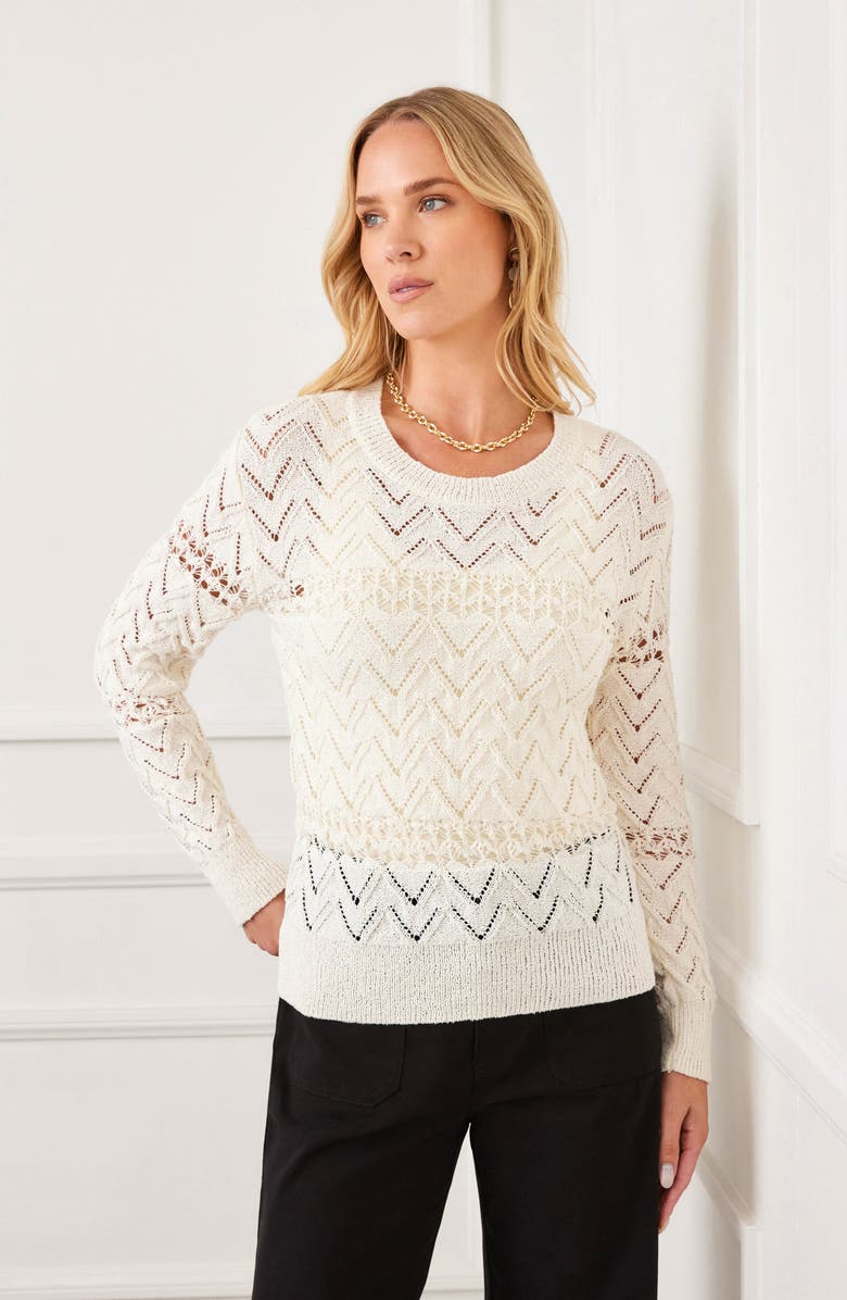 Karen Kane Open Stitch Sweater, Alternate, color, Cream