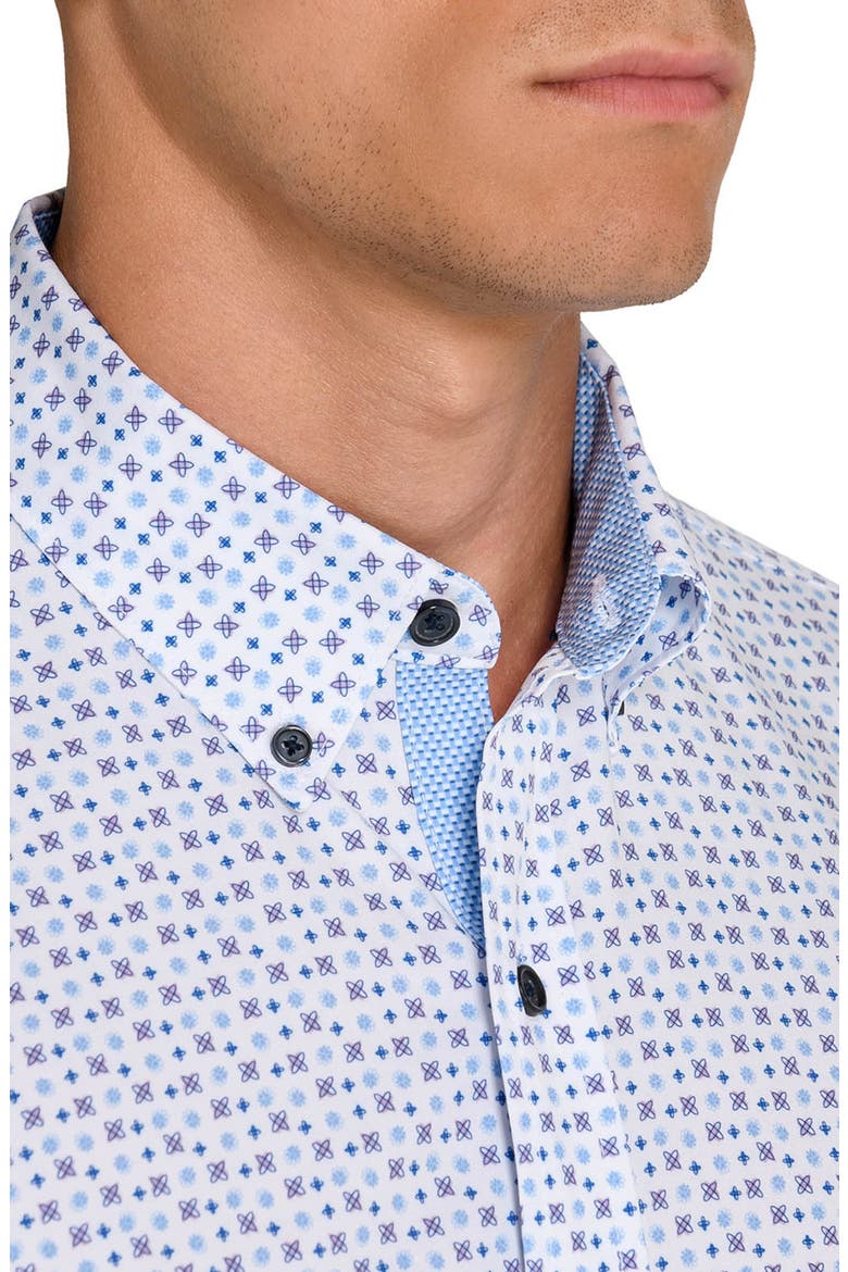 Atomic Geo Short Sleeve Stretch Button-Down Shirt, Alternate, color, WHITE/ BLUE