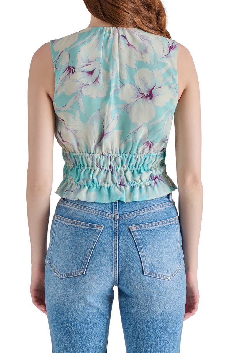Steve Madden Floral Print V-Neck Sleeveless Ruched Top, Alternate, color, Hazy Blue
