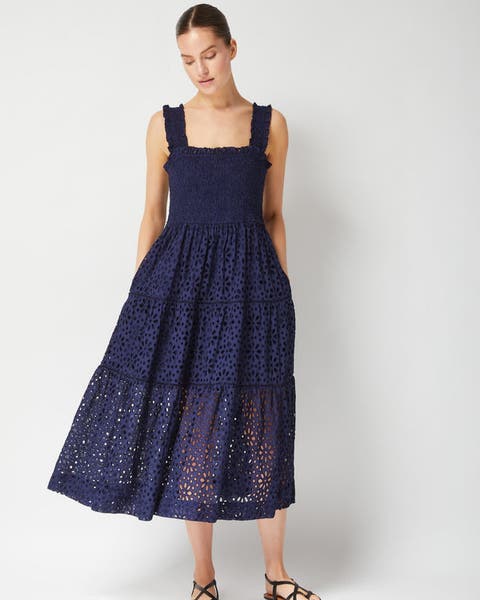 Kristen Sleeveless Smocked Eyelet Midi Dress