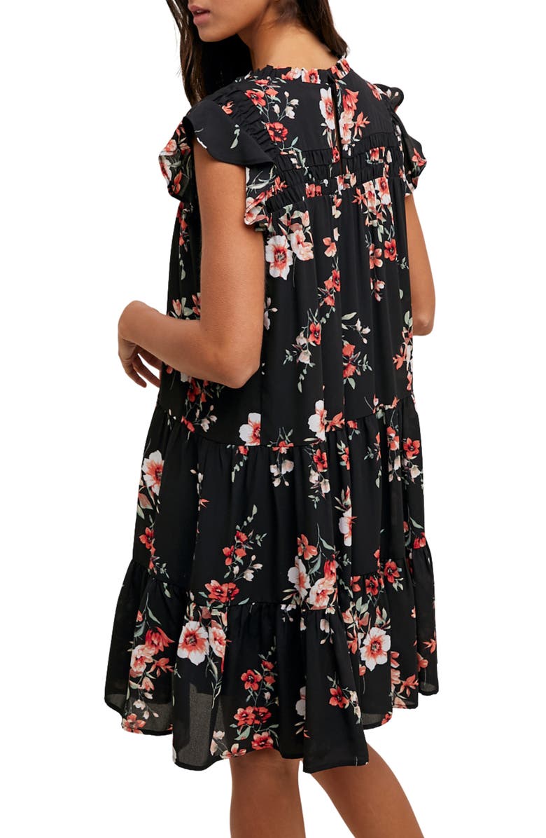 WISHLIST Floral Cap Sleeve Tiered Babydoll Dress, Alternate, color, Black