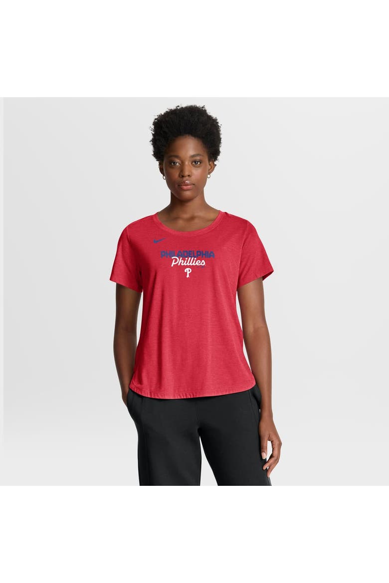 Women's Nike Heather Red Philadelphia Phillies Arched Tri-Blend T-Shirt, Main, color, Heather Red