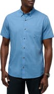 TravisMathew Across the Pond Geo Print Short Sleeve Stretch Button-Up Shirt