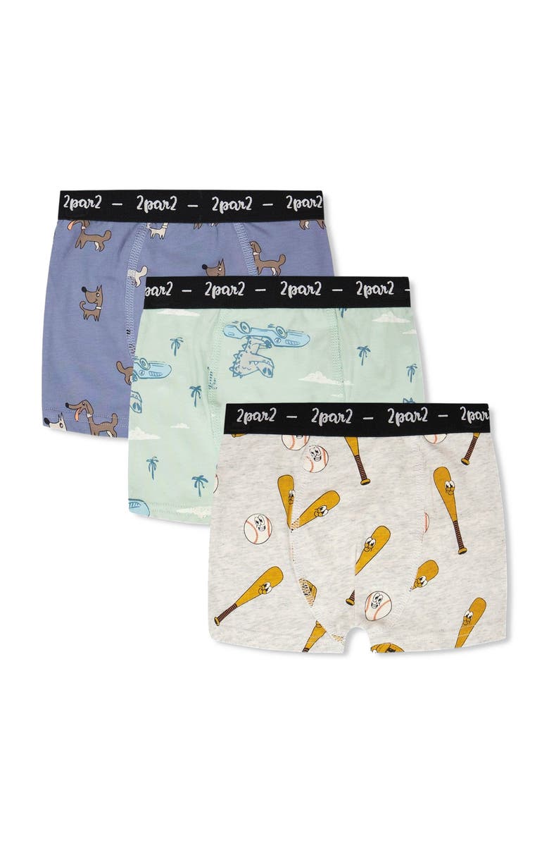 Deux par Deux Organic Cotton Boxers Pack Of 3, Main, color, Beige Printed Trucks