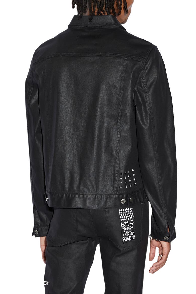 Waxed Denim Trucker Jacket, Alternate, color, BLACK