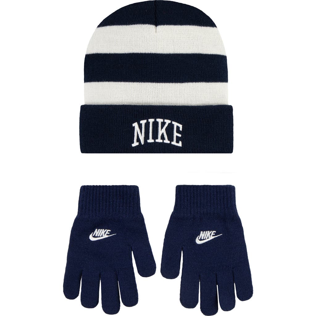 Nike Chunky Stripe Peak Beanie In Blue