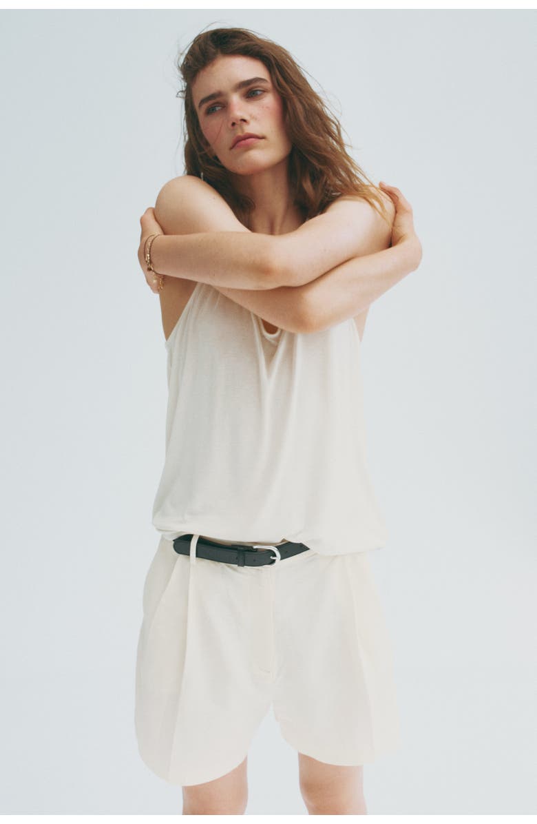 H&M Dressy linen-blend shorts, Alternate, color, Ivory
