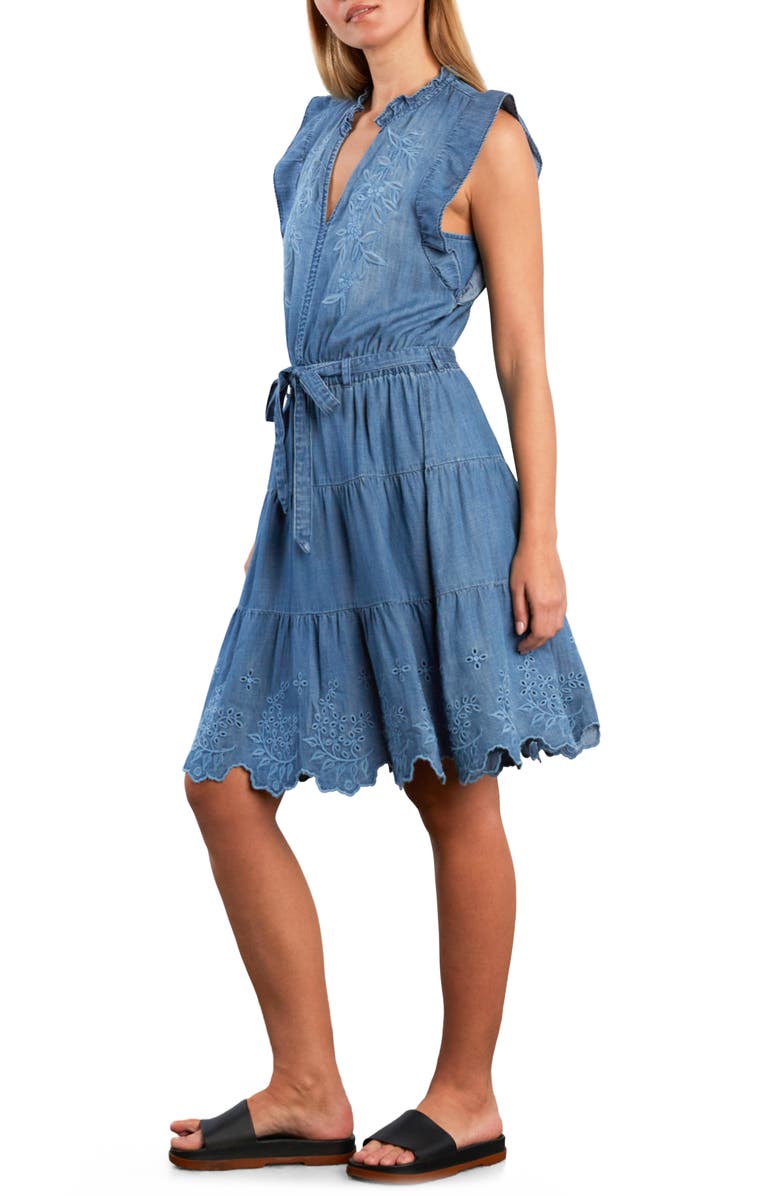 Wash Lab Denim Rose Eyelet Embroidered Denim Dress, Alternate, color, Sweet Denim