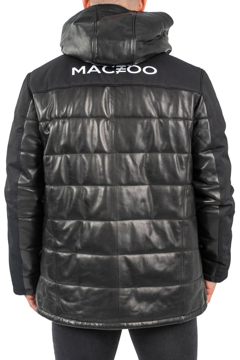 Mixed Media Leather Quilted Bomber Jacket, Alternate, color, BLACK