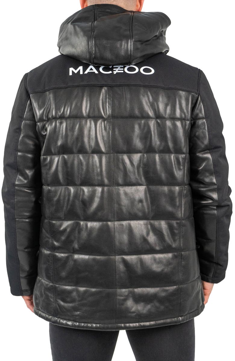 Maceoo Mixed Media Leather Quilted Bomber Jacket, Alternate, color, Black