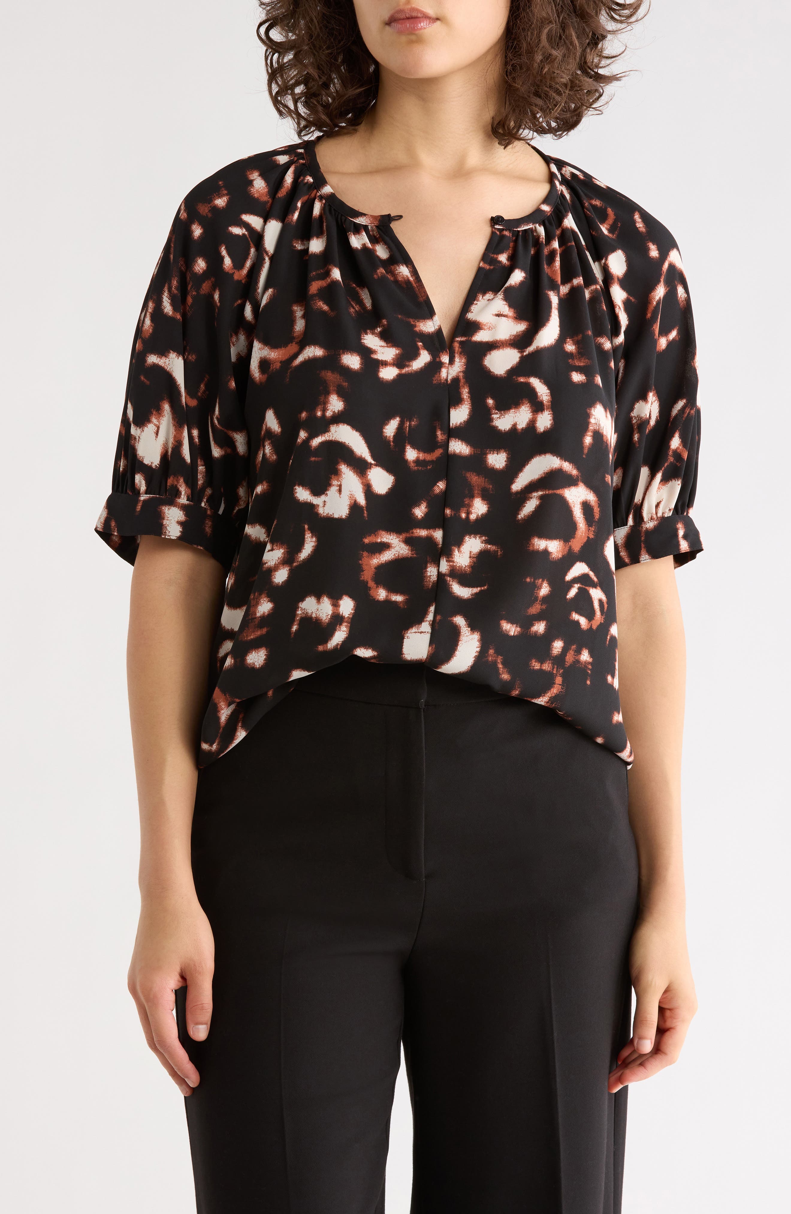 Gathered Neck Puff Sleeve Top - image 3