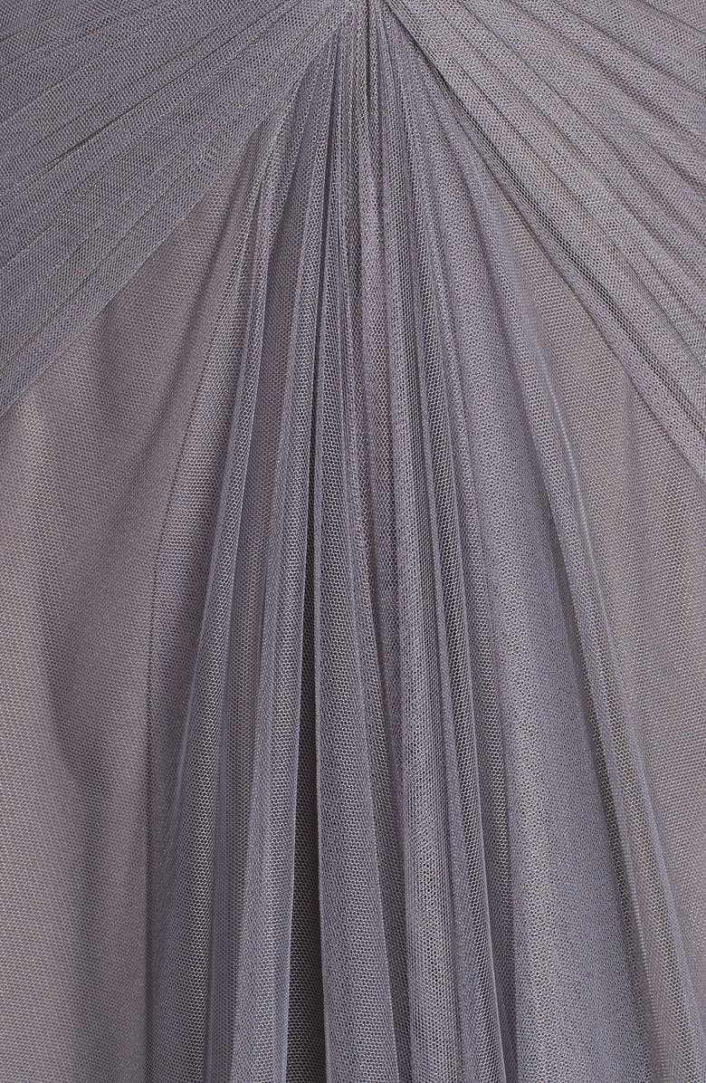 Monique Lhuillier Bridesmaids V-Neck Shirred Tulle Gown, Alternate, color,