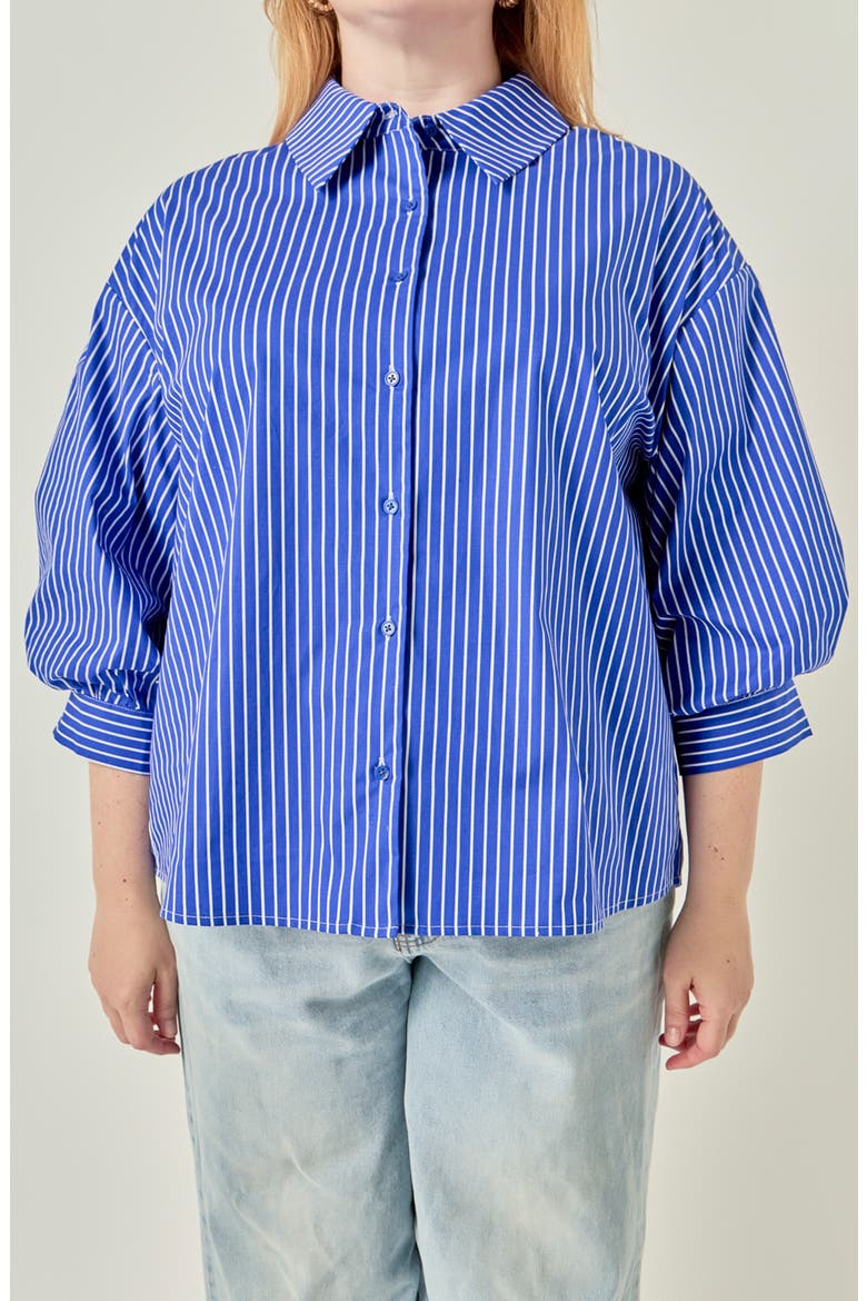 Striped Balloon Sleeve Shirt, Alternate, color, COBALT