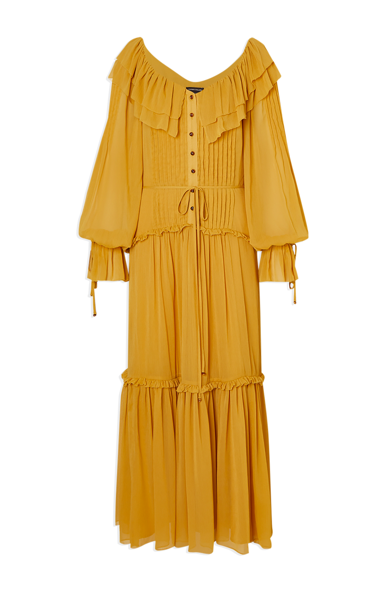 Karen Millen Georgette Ruffle Woven Maxi Dress, Alternate, color, Ochre