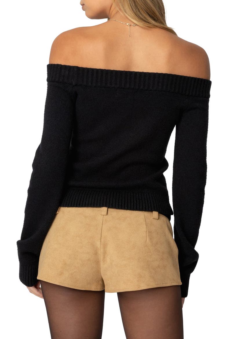 Elona Off the Shoulder Long Sleeve Knit Top, Alternate, color, BLACK