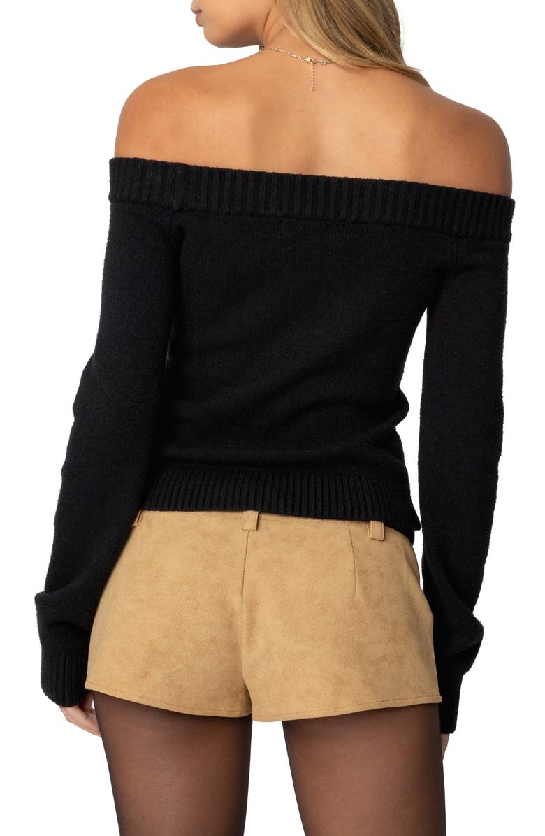 EDIKTED Elona Off the Shoulder Long Sleeve Knit Top, Alternate, color, Black