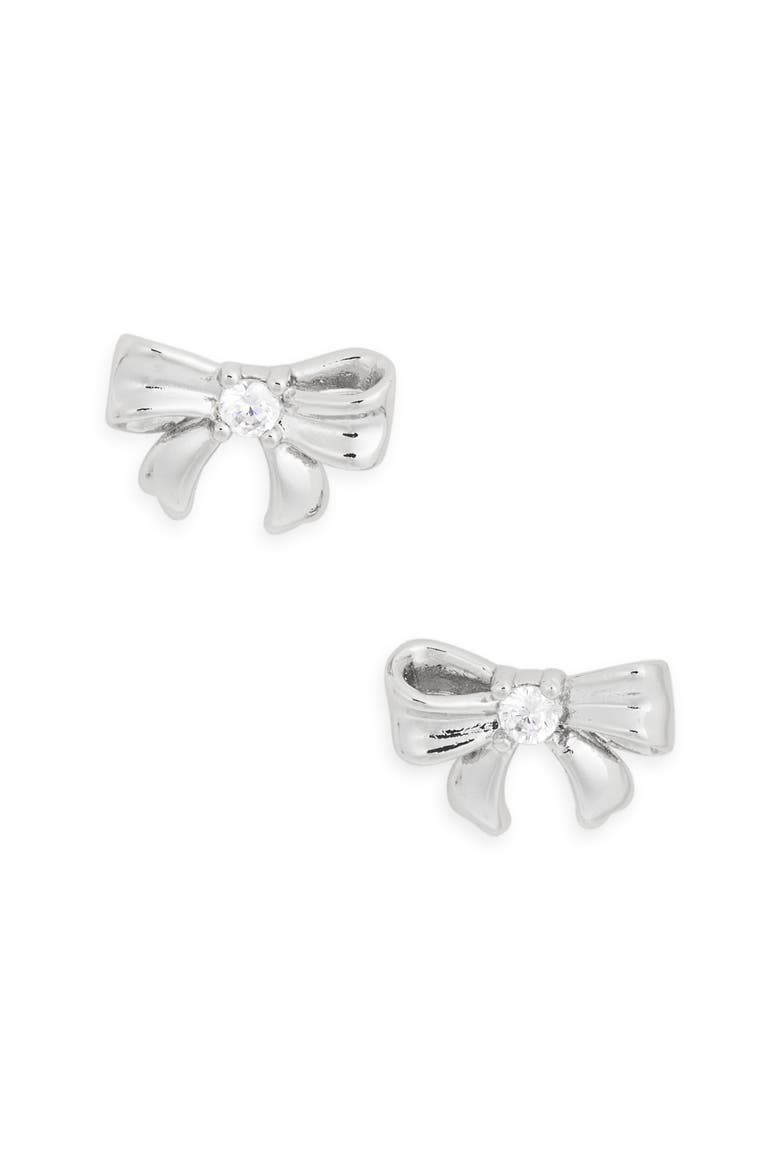 mini bow stud earrings, Alternate, color, CLEAR/ SILVER