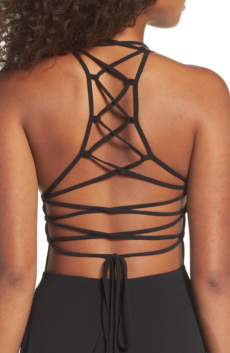 Lulus Strappy To Be Here Lace-Up Back Gown, Alternate, color,