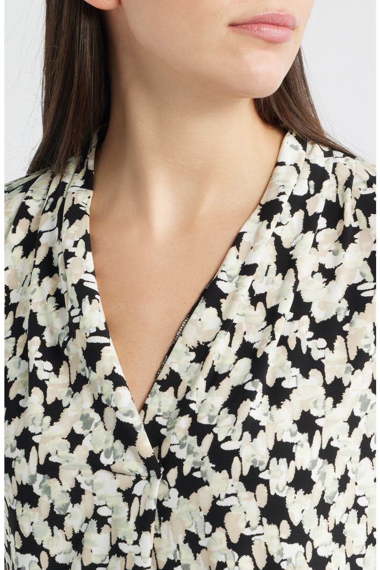 Print Pleat Three-Quarter Sleeve Top, Alternate, color, ANNE BLACK MULTI