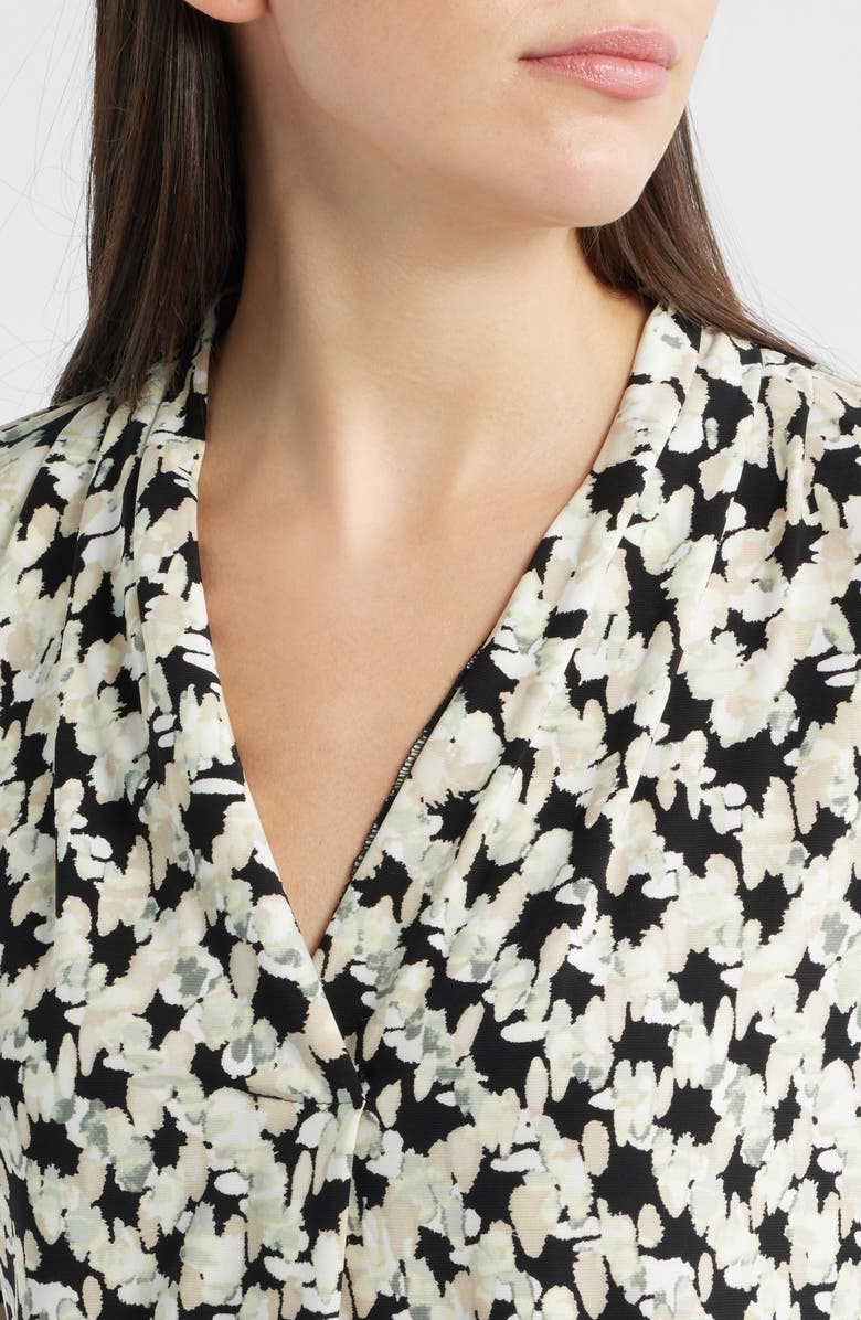 AK ANNE KLEIN Print Pleat Three-Quarter Sleeve Top, Alternate, color, Anne Black Multi