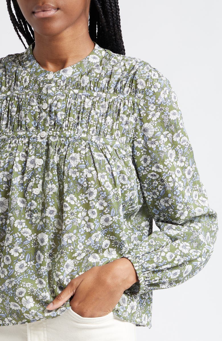 Veronica Beard Bonalie Print Smocked Top, Alternate, color, Army Multi