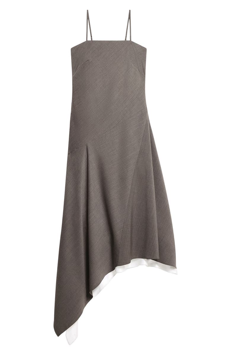 Helmut Lang Asymmetric Scarf Hem Virgin Wool Dress, Alternate, color, Light Brown Melange - 21G