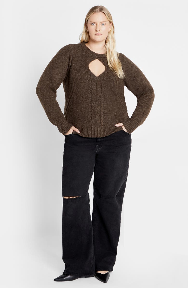 City Chic Salem Cutout Sweater, Alternate, color, Chocolate