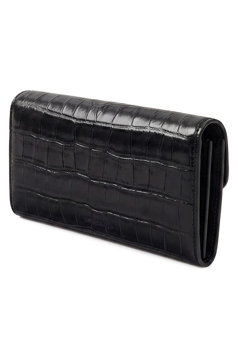Croc Embossed Leather Crossbody Wallet, Alternate, color, BLACK