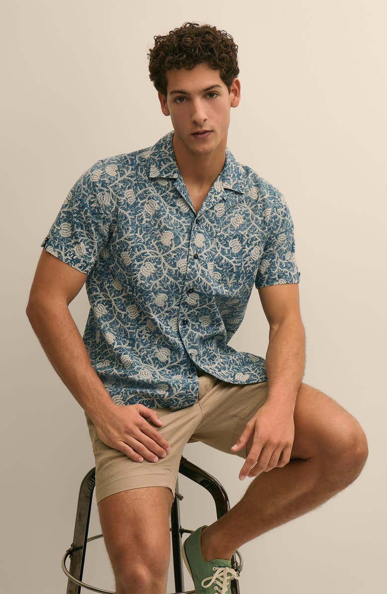 Brooks Brothers Block Print Cotton Camp Shirt, Alternate, color, Bluevines