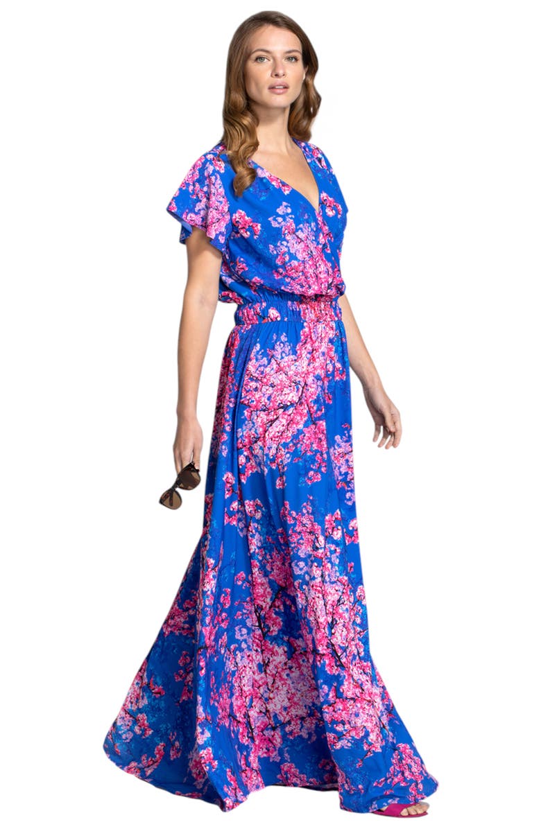 HotSquash London Clothing Chiffon Wrap Top Maxi Dress, Alternate, color, Cherry Blossom