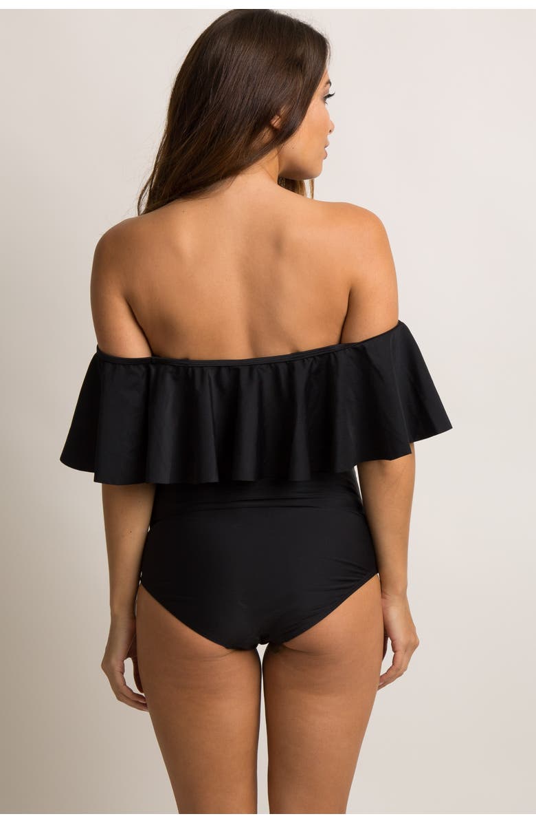 PinkBlush Ruffle Trim Ruched One-Piece Maternity Swimsuit, Alternate, color, Black