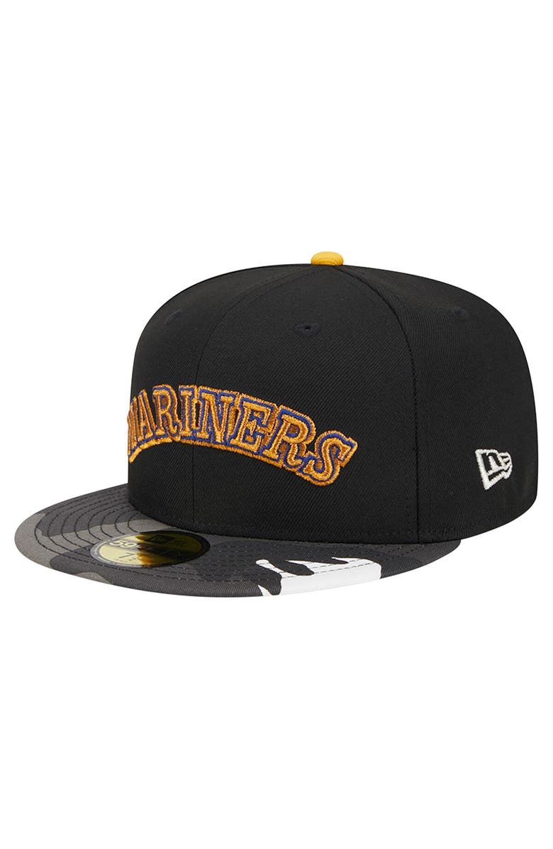New Era Men's New Era Black Seattle Mariners Metallic Camo 59FIFTY Fitted Hat, Alternate, color, 