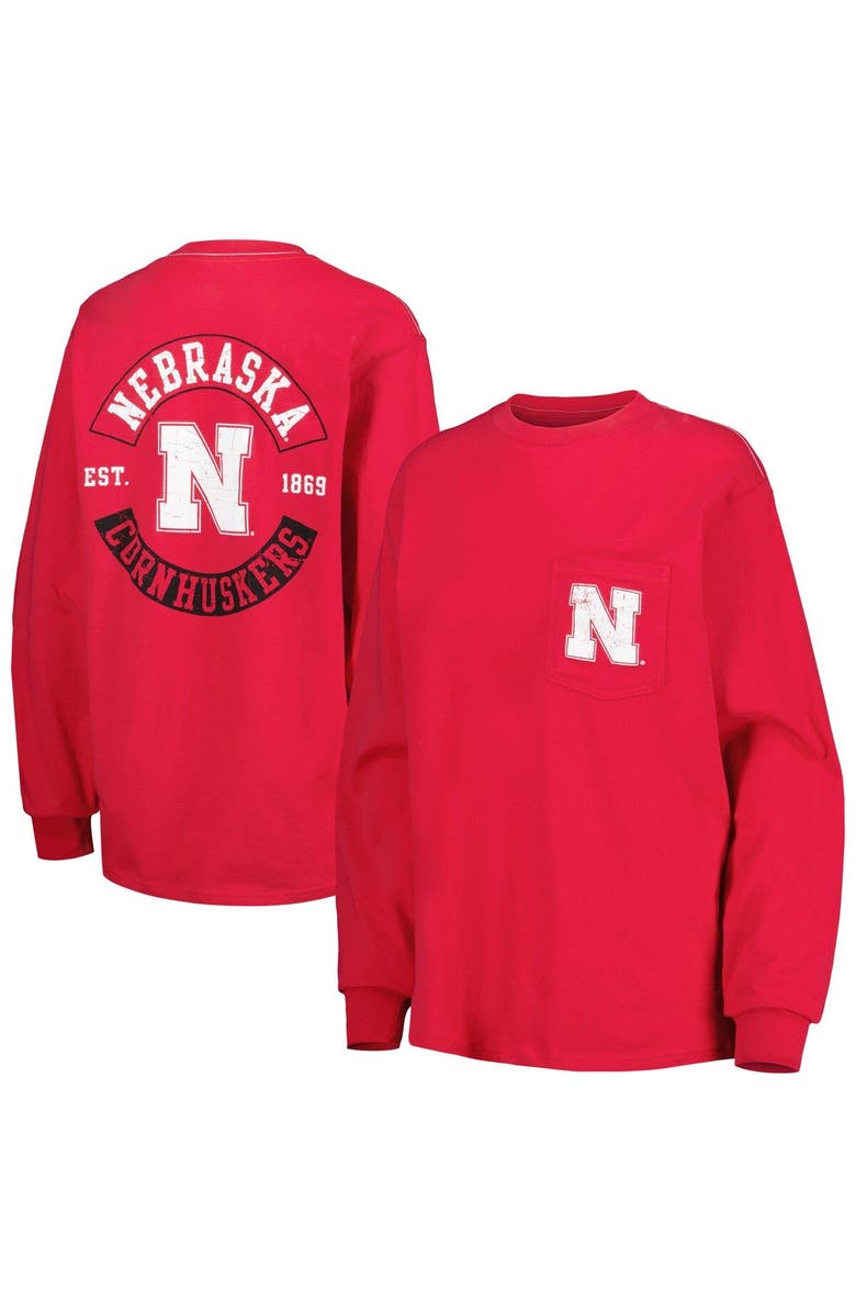 LEAGUE COLLEGIATE WEAR Women's League Collegiate Wear Scarlet Nebraska Huskers Oversized Pocket Long Sleeve T-Shirt, Main, color, 