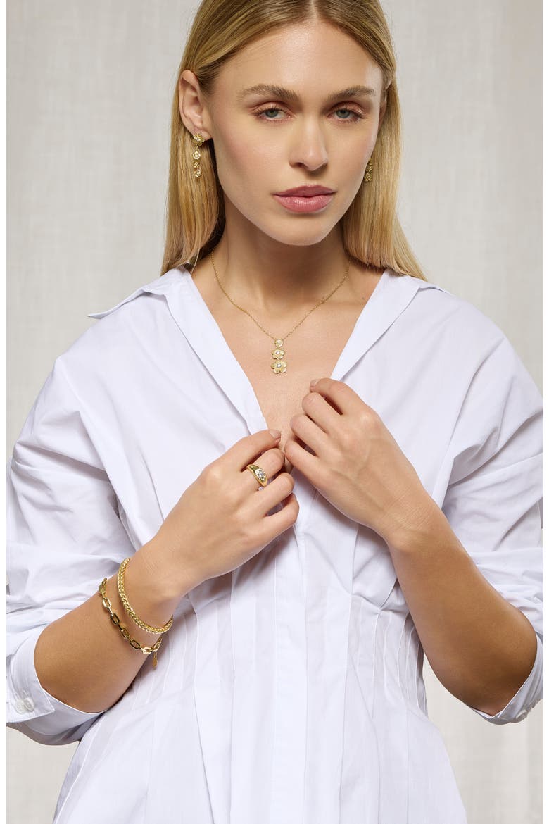 Triple Flower Cubic Zirconia Drop Necklace, Alternate, color, GOLD