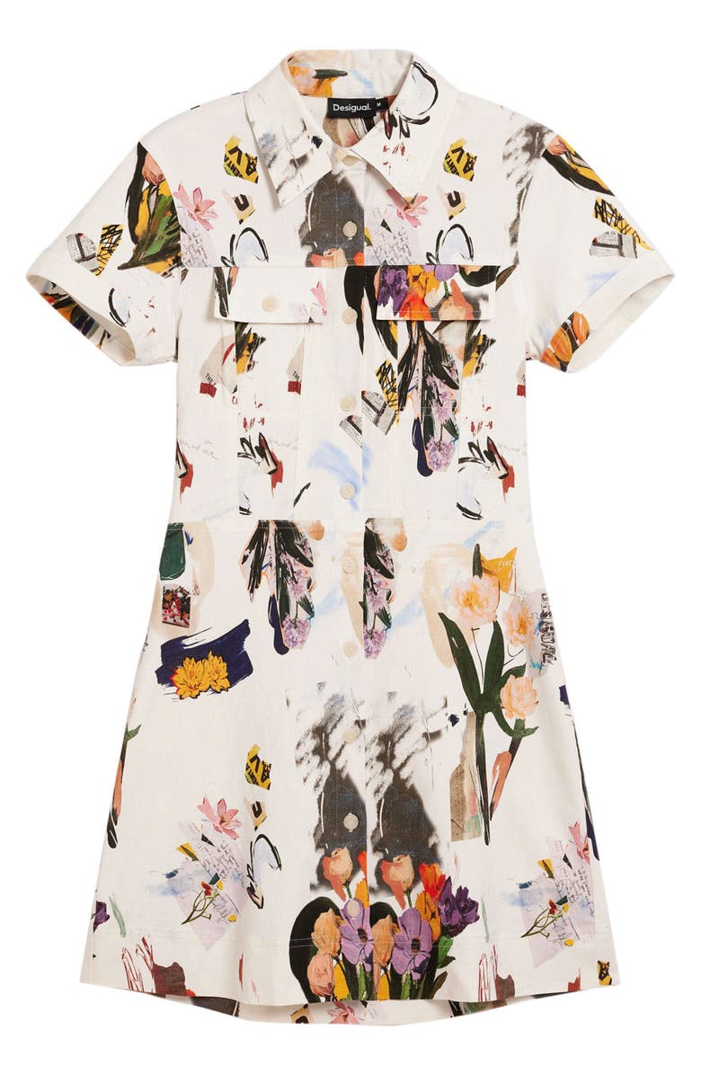 Desigual Printed Mini Shirtdress, Alternate, color, Medium Beige