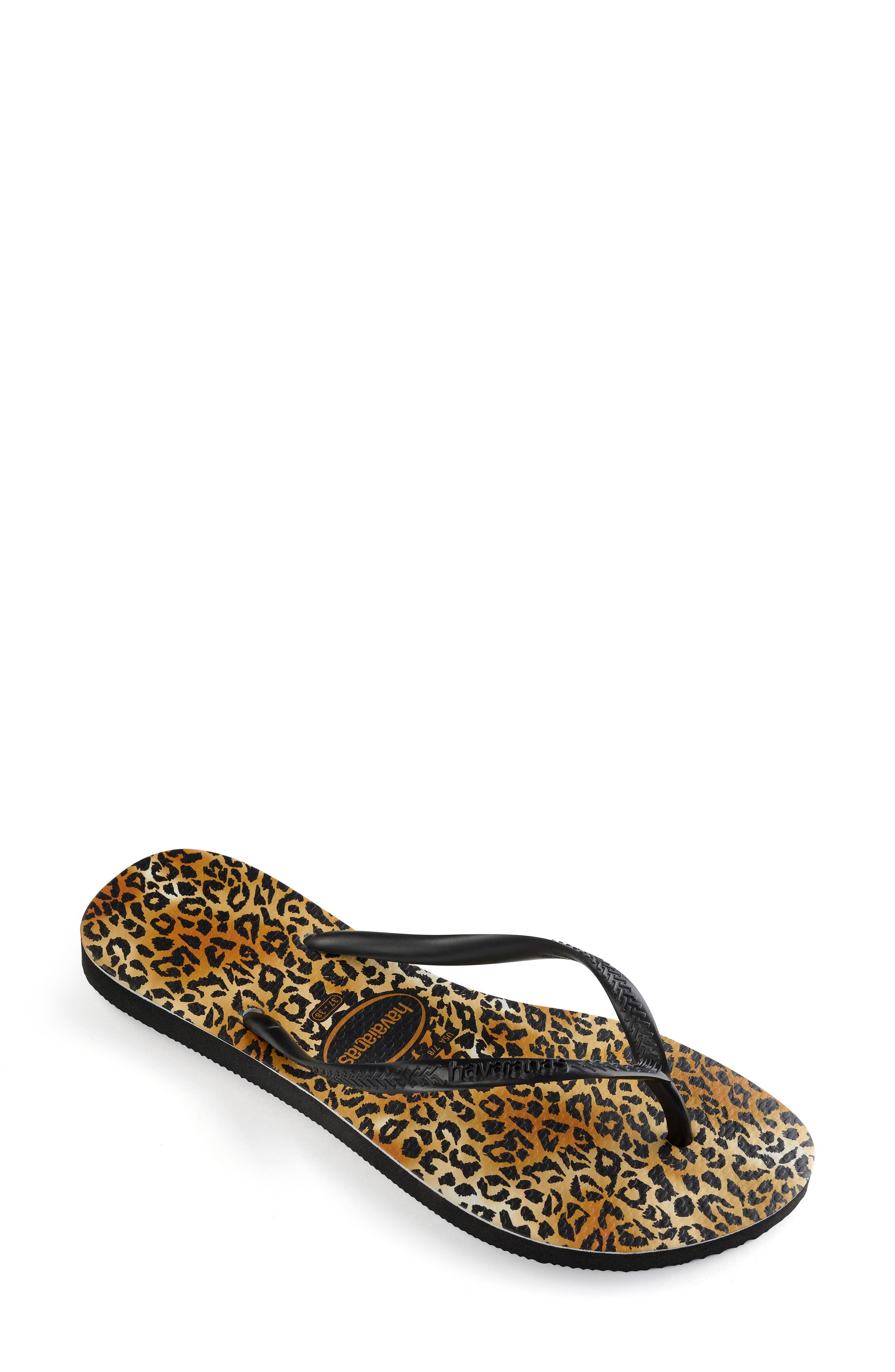 Slim Leopard Flip Flop, Alternate, color, BLACK/ BLACK