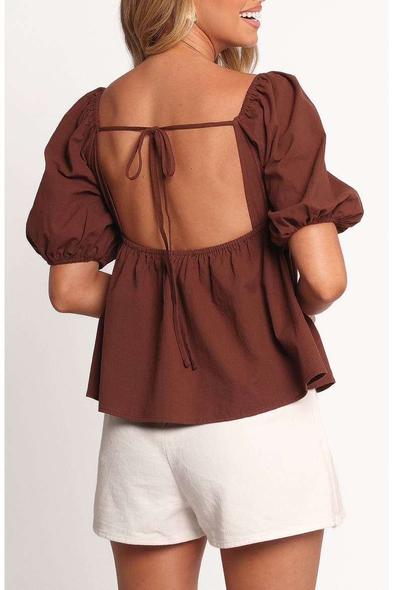 Jemima Puff Sleeve Smocked Cotton Babydoll Top, Alternate, color, CHOCOLATE