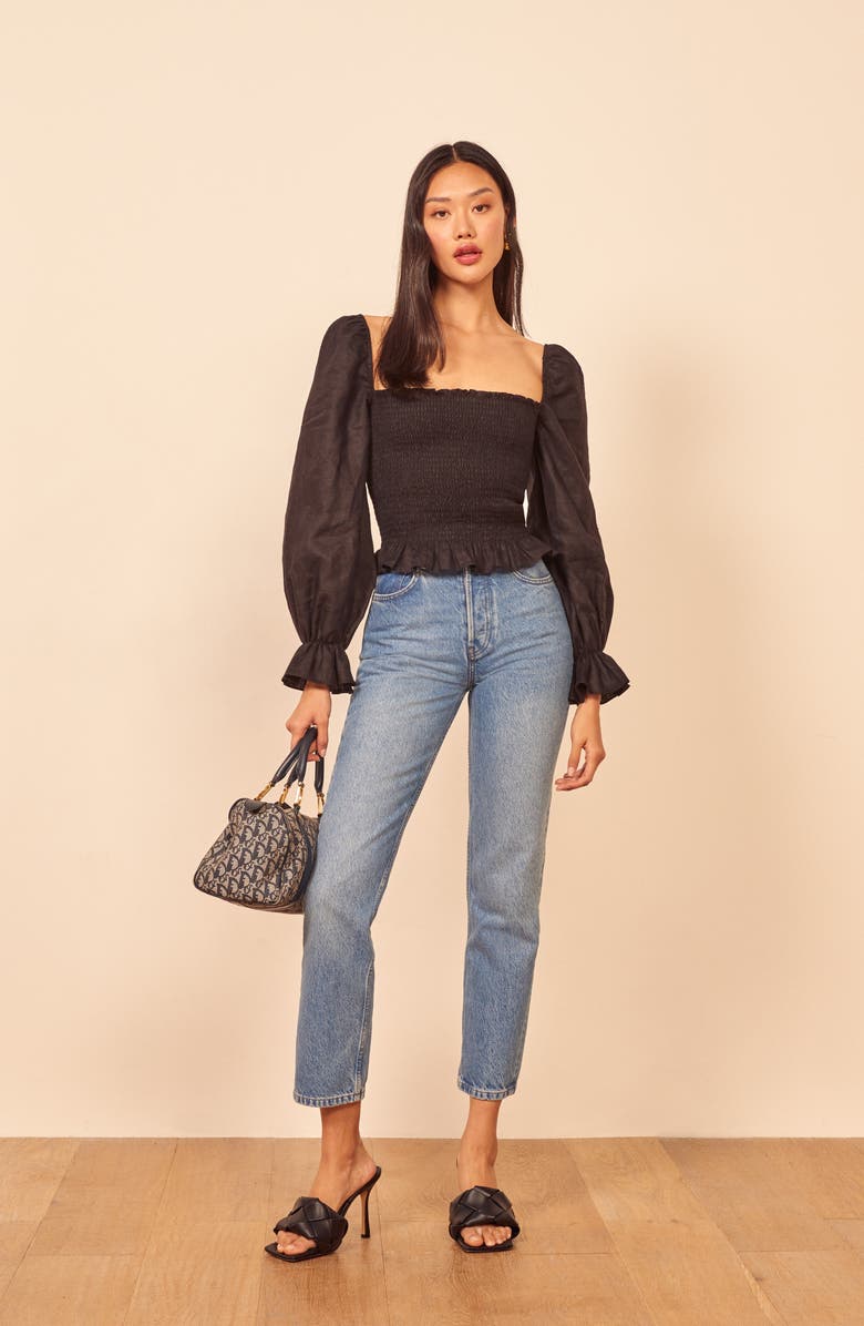 Reformation Tangerine Smocked Square Neck Top, Alternate, color,