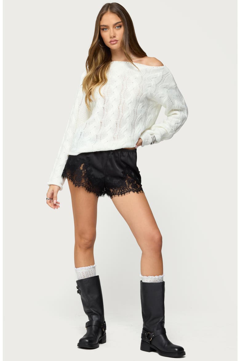 Nellie One-Shoulder Cable Stitch Sweater, Alternate, color, CREAM