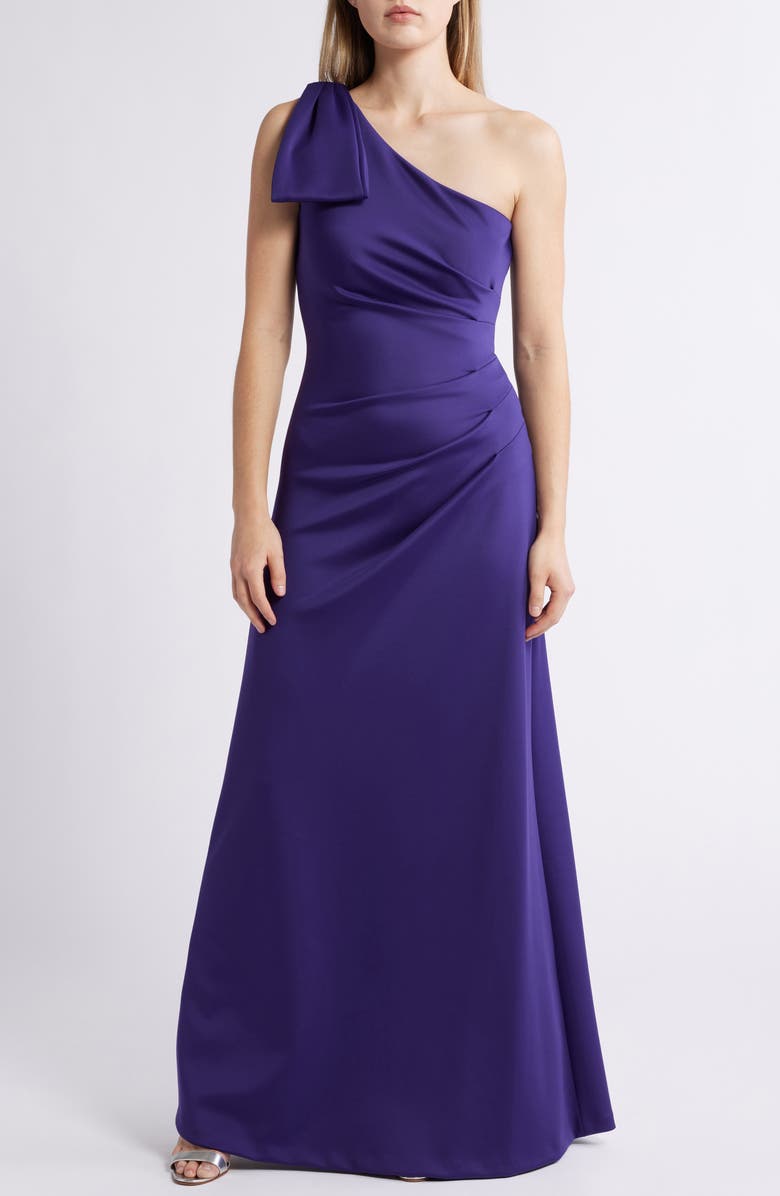 Black Halo Zyra Bow Shoulder Ruched Gown, Main, color, 